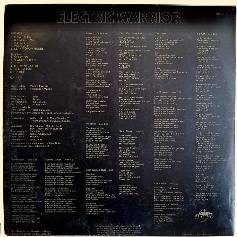 T-Rex: Electric Warrior 1971 Early Pressing Vinyl Album With Poster
