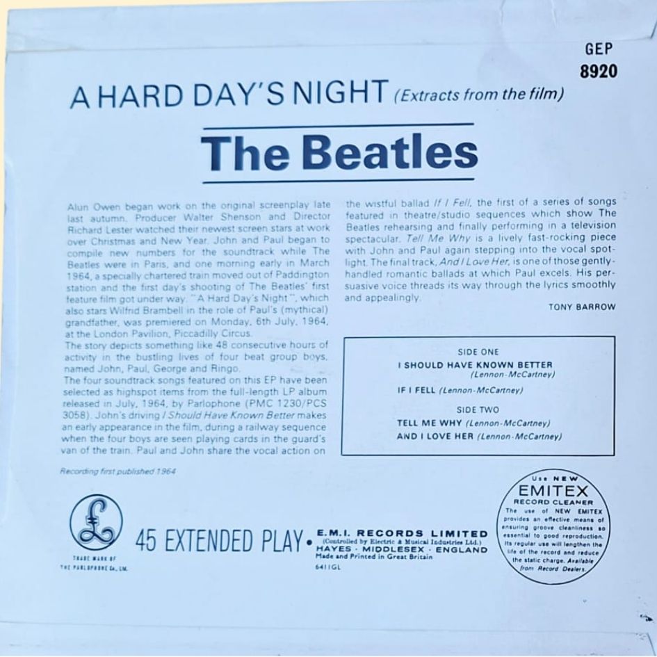 The Beatles: Extracts From The Film A Hard Day's Night 7" Vinyl EP Single