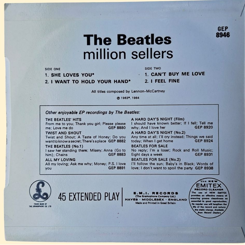 The Beatles: The Beatles' Million Sellers 7" Vinyl EP Mono 1981 Repress