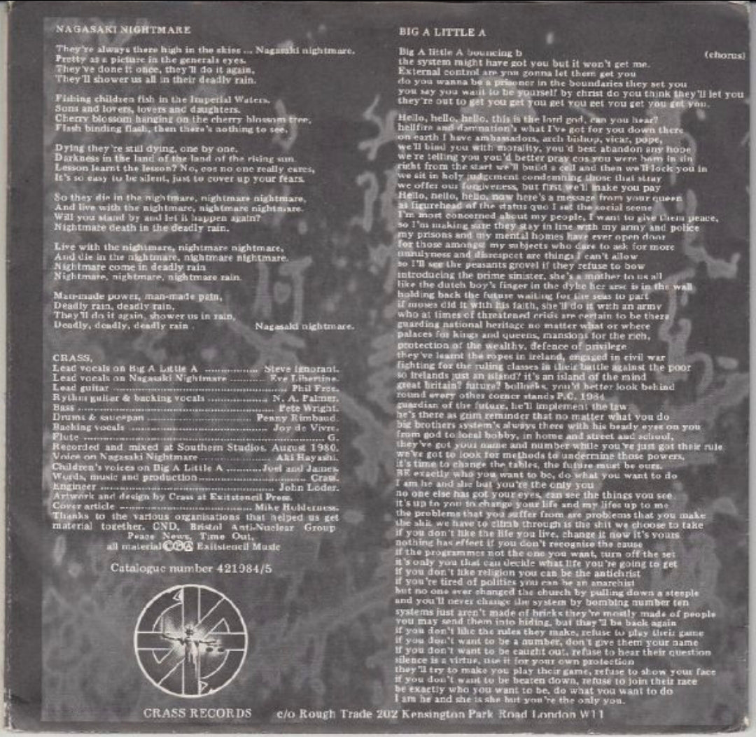 Nagasaki Nightmare: Big A Little A 7" Vinyl Record