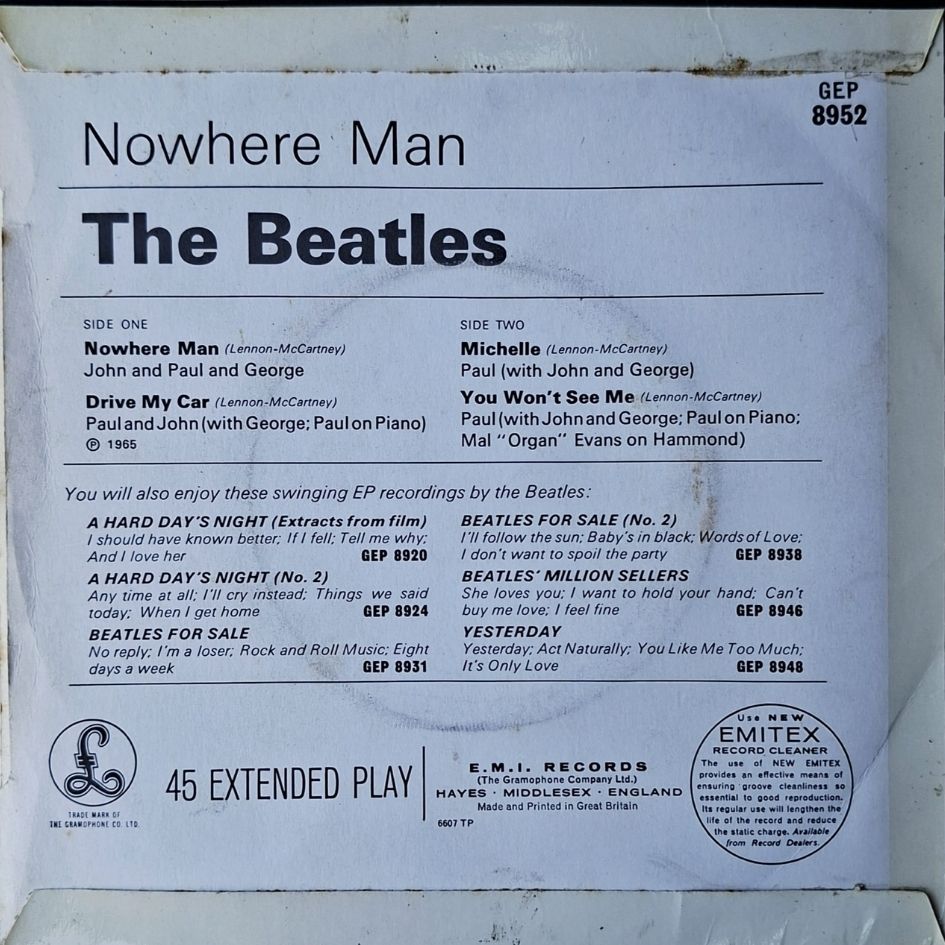 The Beatles: Nowhere Man 7" Vinyl EP Single Mono Repress